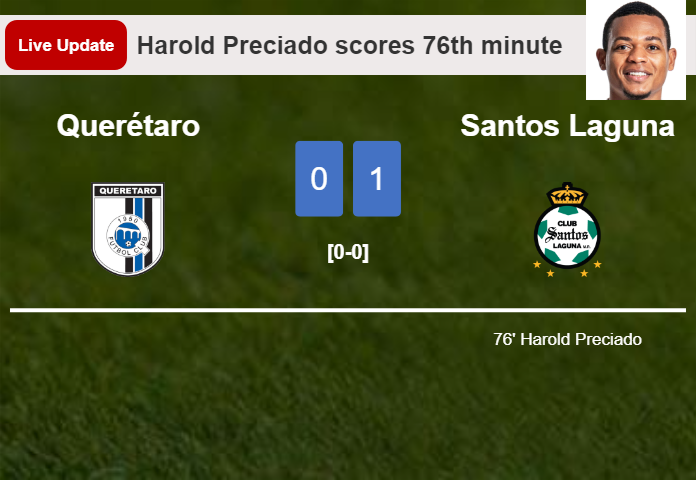 LIVE UPDATES. Santos Laguna leads Querétaro 1-0 after Harold Preciado scored in the 76th minute
