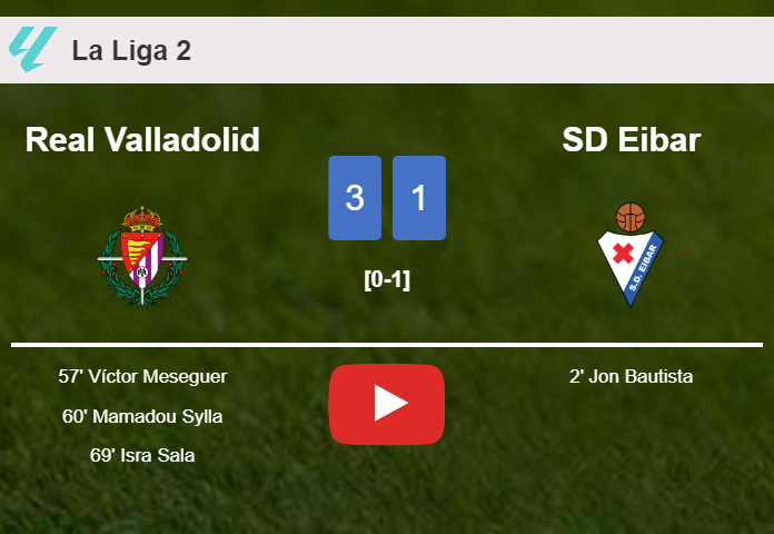 Real Valladolid defeats SD Eibar 3-1 after recovering from a 0-1 deficit. HIGHLIGHTS
