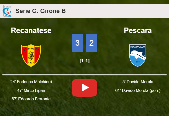 Recanatese prevails over Pescara 3-2. HIGHLIGHTS