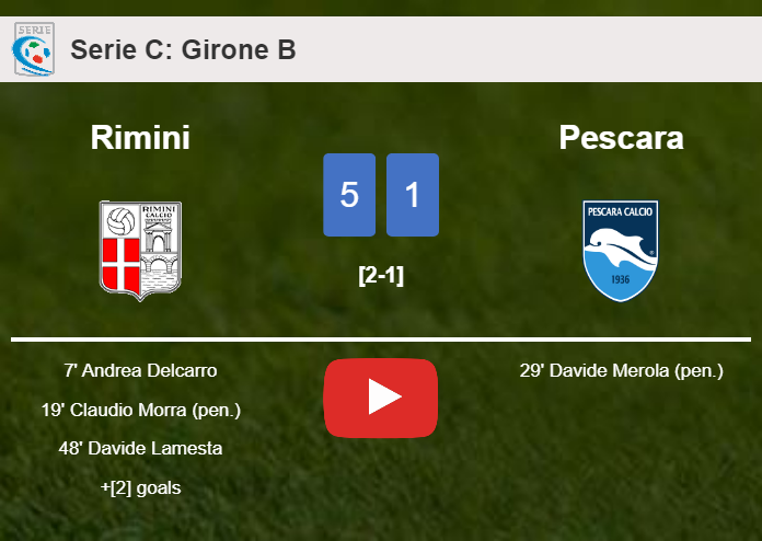 Rimini annihilates Pescara 5-1 after playing a great match. HIGHLIGHTS