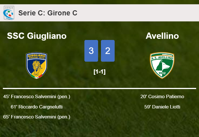 SSC Giugliano beats Avellino 3-2 with 2 goals from F. Salvemini