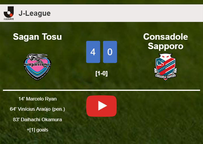 Sagan Tosu estinguishes Consadole Sapporo 4-0 . HIGHLIGHTS