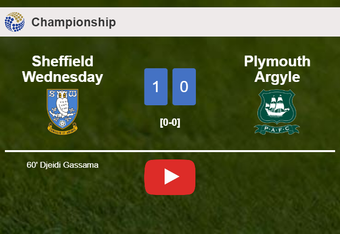 Sheffield Wednesday tops Plymouth Argyle 1-0 with a goal scored by D. Gassama. HIGHLIGHTS