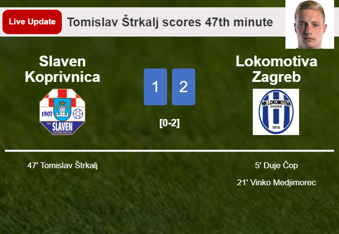 LIVE UPDATES. Slaven Koprivnica getting closer to Lokomotiva Zagreb with a goal from Tomislav Štrkalj in the 47th minute and the result is 1-2