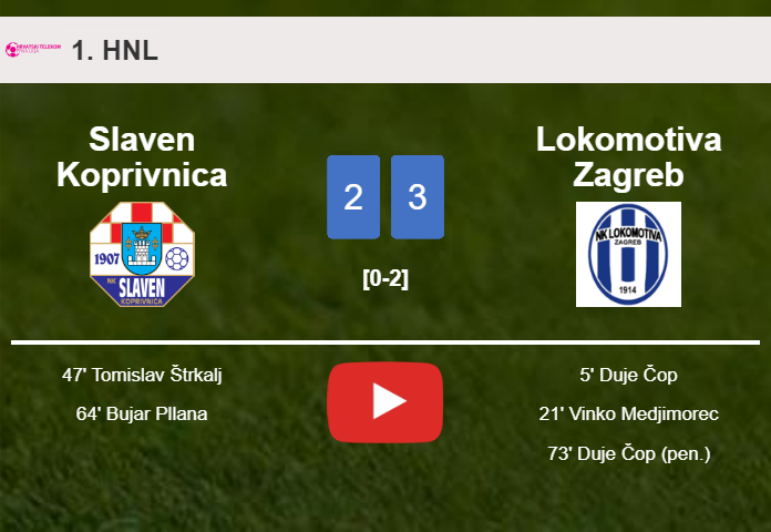 Lokomotiva Zagreb beats Slaven Koprivnica 3-2 with 2 goals from D. Čop. HIGHLIGHTS
