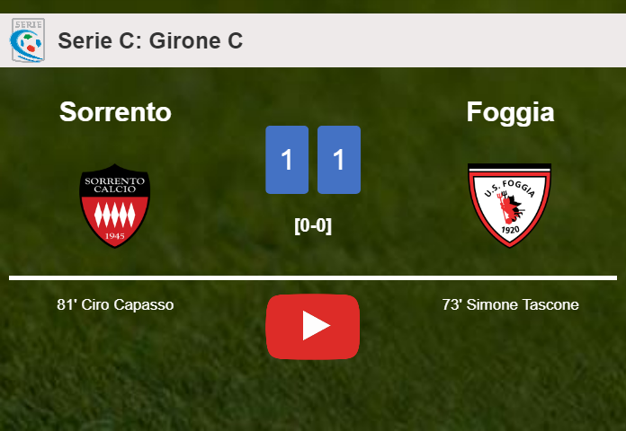 Sorrento and Foggia draw 1-1 on Sunday. HIGHLIGHTS