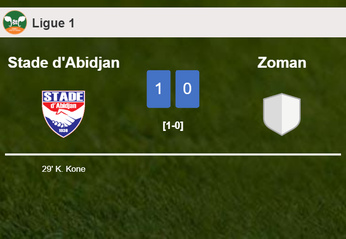 Stade d'Abidjan beats Zoman 1-0 with a goal scored by K. Kone