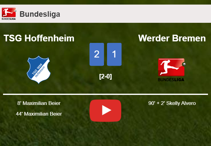 TSG Hoffenheim conquers Werder Bremen 2-1 with M. Beier scoring a double. HIGHLIGHTS