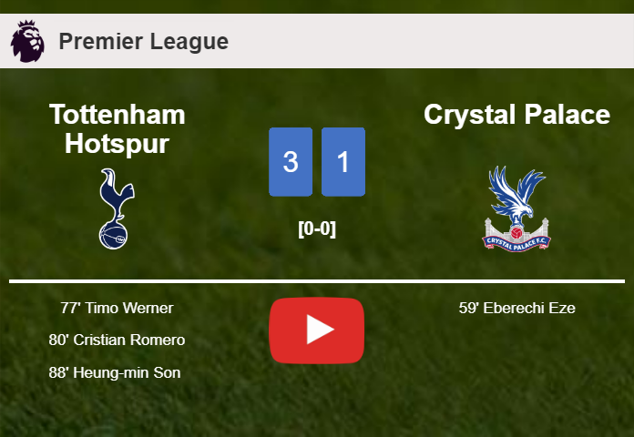 Tottenham Hotspur defeats Crystal Palace 3-1 after recovering from a 0-1 deficit. HIGHLIGHTS