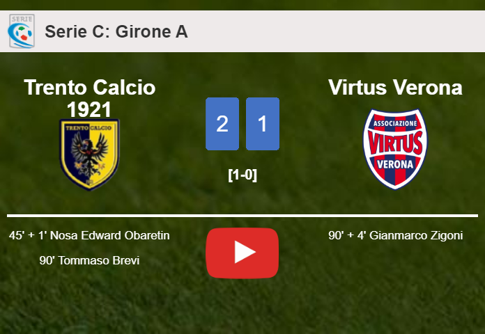 Trento Calcio 1921 snatches a 2-1 win against Virtus Verona. HIGHLIGHTS