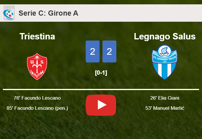 Triestina manages to draw 2-2 with Legnago Salus after recovering a 0-2 deficit. HIGHLIGHTS