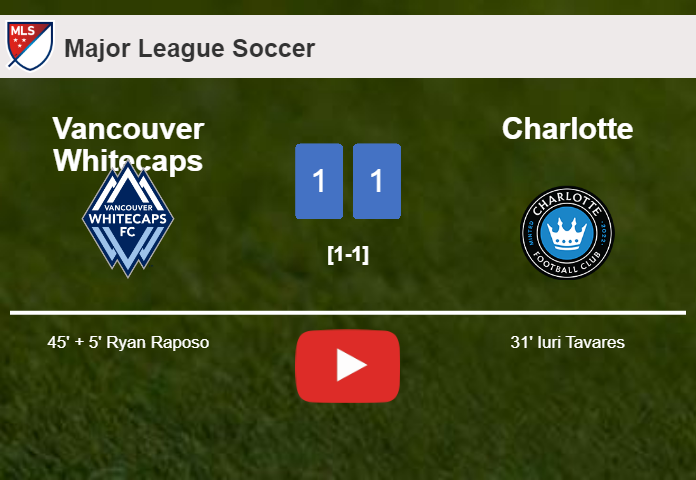 Vancouver Whitecaps and Charlotte draw 1-1 on Saturday. HIGHLIGHTS