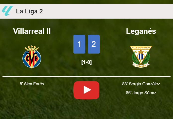 Leganés recovers a 0-1 deficit to beat Villarreal II 2-1. HIGHLIGHTS