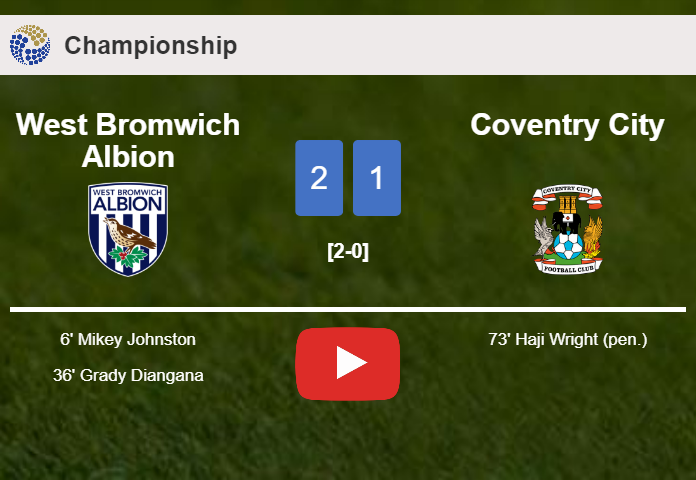 West Bromwich Albion defeats Coventry City 2-1. HIGHLIGHTS