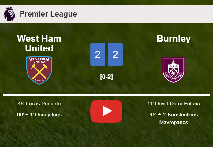 West Ham United manages to draw 2-2 with Burnley after recovering a 0-2 deficit. HIGHLIGHTS