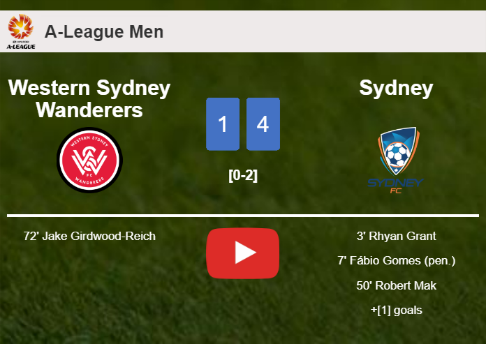 Sydney beats Western Sydney Wanderers 4-1. HIGHLIGHTS
