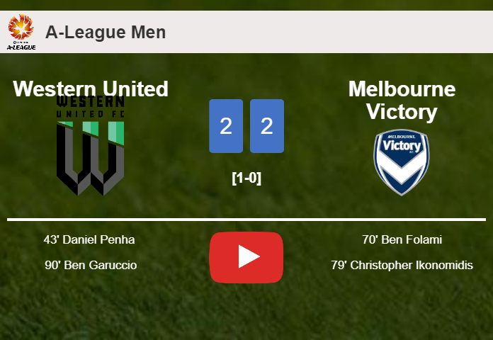 Western United and Melbourne Victory draw 2-2 on Thursday. HIGHLIGHTS