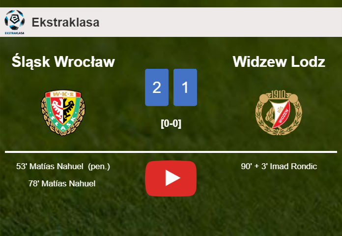 Śląsk Wrocław overcomes Widzew Lodz 2-1 with M. Nahuel  scoring 2 goals. HIGHLIGHTS