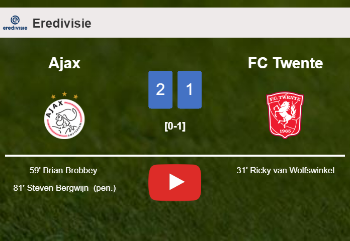Ajax recovers a 0-1 deficit to top FC Twente 2-1. HIGHLIGHTS