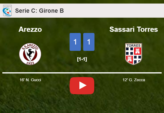 Arezzo and Sassari Torres draw 1-1 on Monday. HIGHLIGHTS