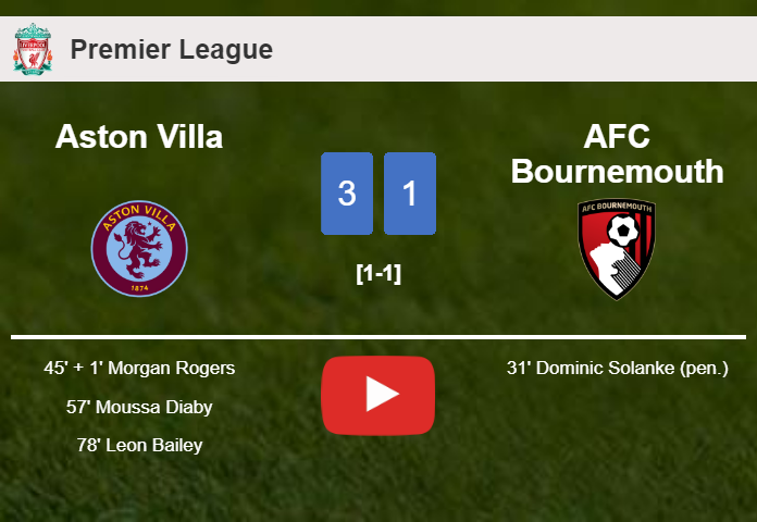 Aston Villa defeats AFC Bournemouth 3-1 after recovering from a 0-1 deficit. HIGHLIGHTS
