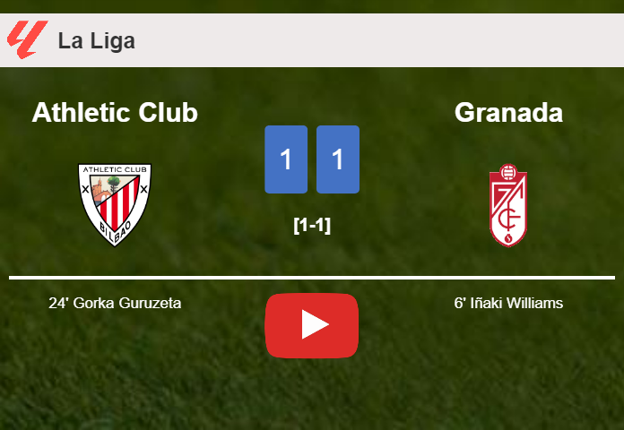 Athletic Club and Granada draw 1-1 on Friday. HIGHLIGHTS