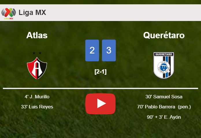 Querétaro prevails over Atlas after recovering from a 2-1 deficit. HIGHLIGHTS