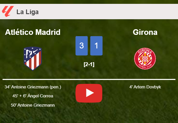 Atlético Madrid overcomes Girona 3-1 with 2 goals from A. Griezmann. HIGHLIGHTS
