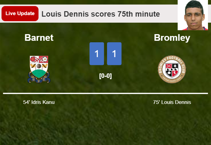 LIVE UPDATES. Bromley draws Barnet with a goal from Louis Dennis in the 75th minute and the result is 1-1