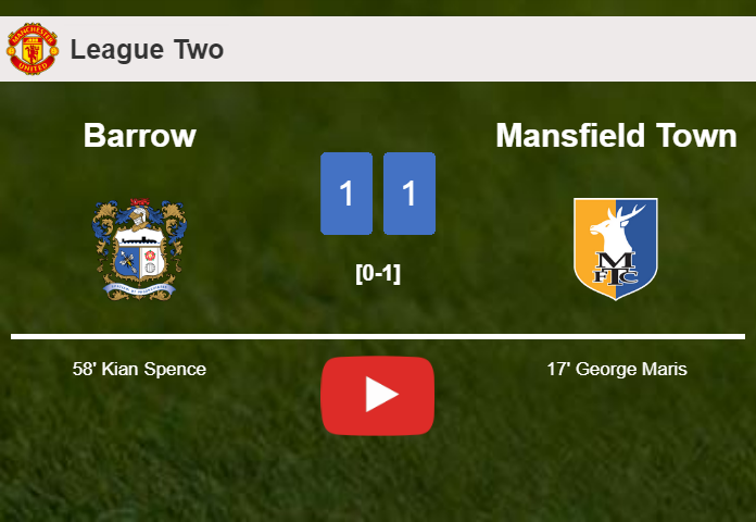 Barrow and Mansfield Town draw 1-1 on Saturday. HIGHLIGHTS