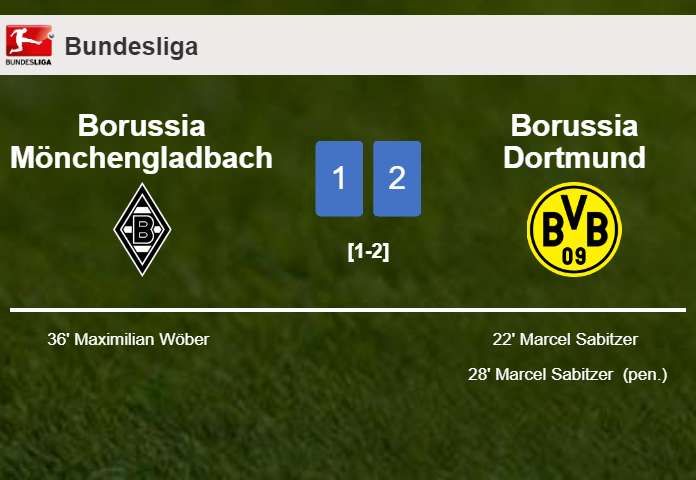 Borussia Dortmund defeats Borussia Mönchengladbach 2-1 with M. Sabitzer  scoring a double