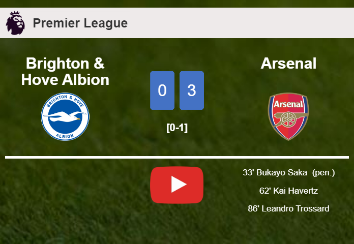 Arsenal conquers Brighton & Hove Albion 3-0. HIGHLIGHTS