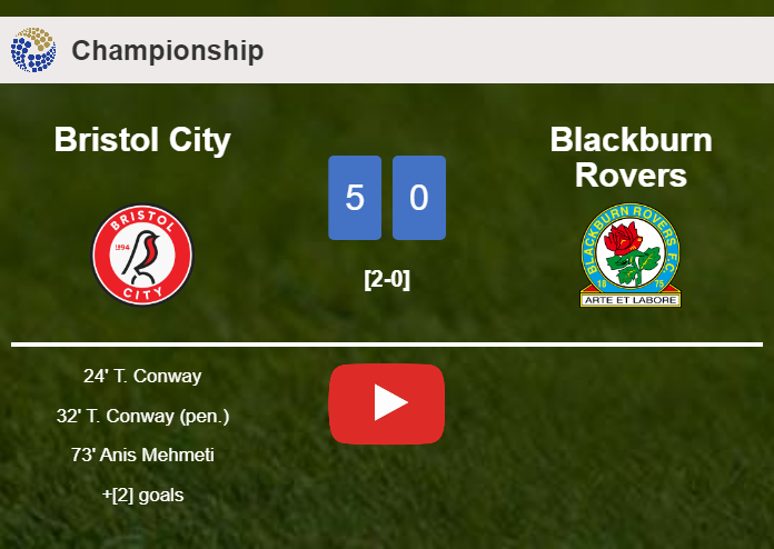 Bristol City destroys Blackburn Rovers 5-0 with a superb performance. HIGHLIGHTS