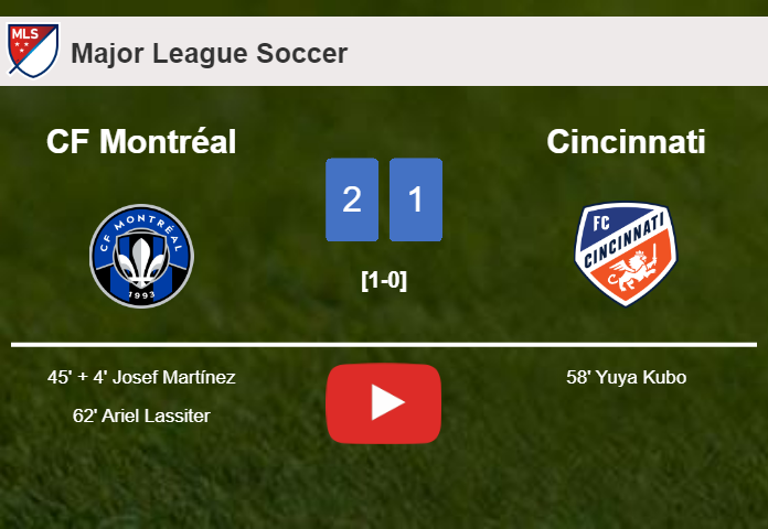 CF Montréal overcomes Cincinnati 2-1. HIGHLIGHTS