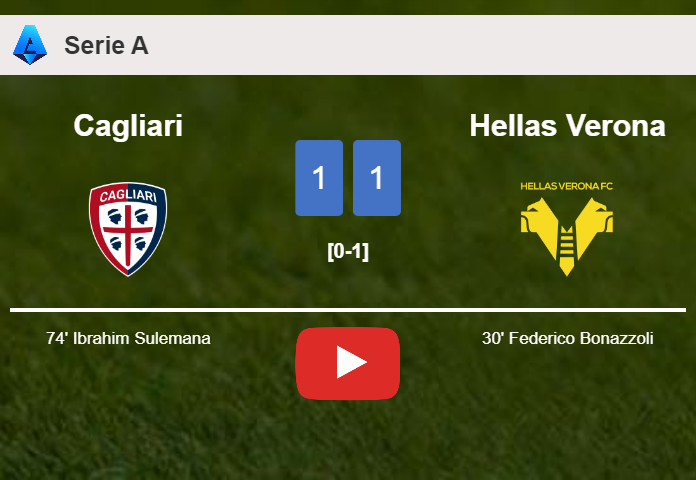 Cagliari and Hellas Verona draw 1-1 on Monday. HIGHLIGHTS