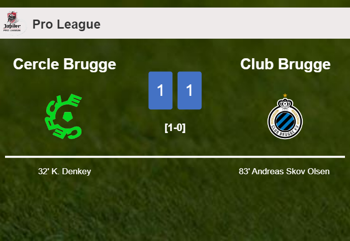 Cercle Brugge and Club Brugge draw 1-1 on Monday
