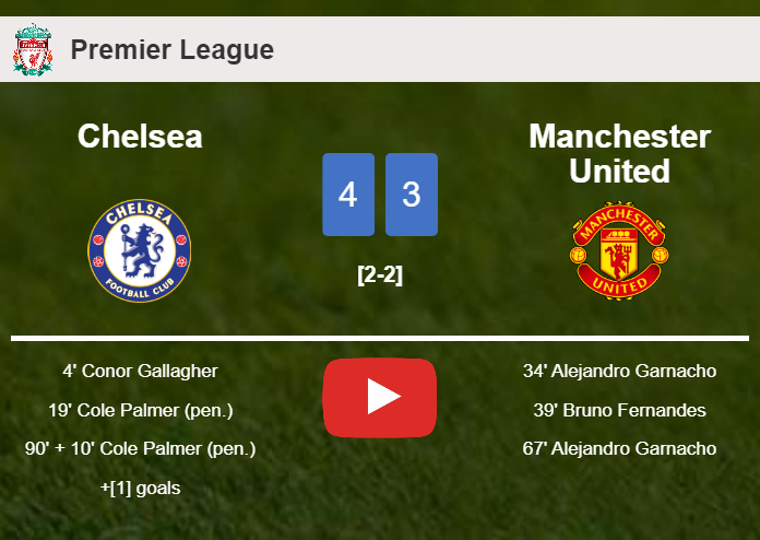 Chelsea tops Manchester United 4-3 with 3 goals from C. Palmer. HIGHLIGHTS