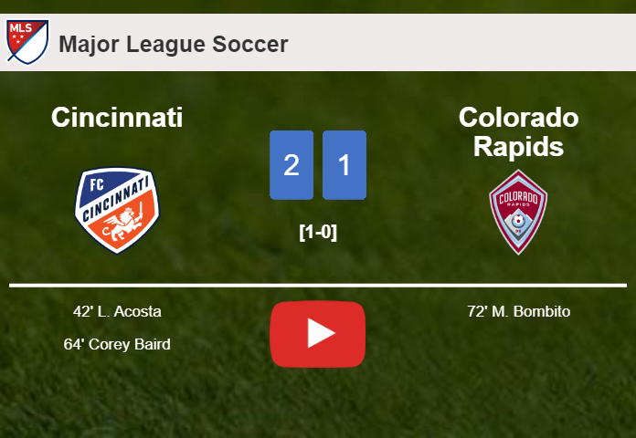 Cincinnati prevails over Colorado Rapids 2-1. HIGHLIGHTS