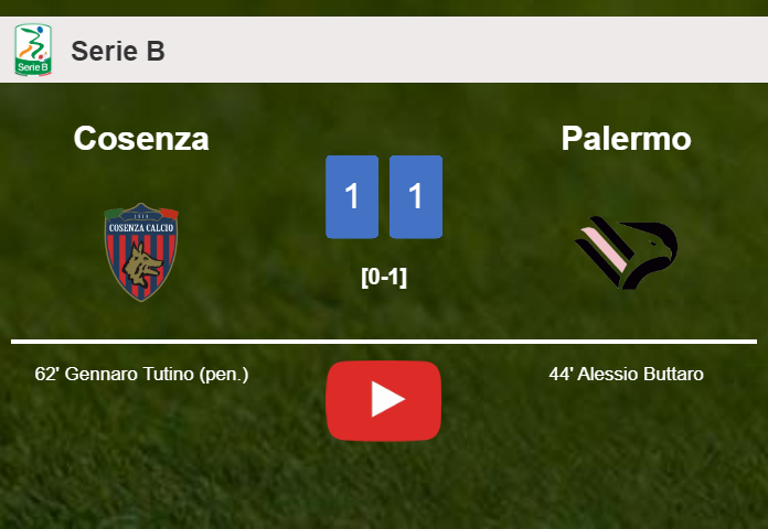 Cosenza and Palermo draw 1-1 on Saturday. HIGHLIGHTS
