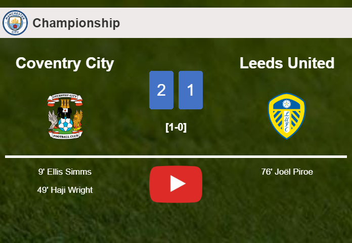 Coventry City beats Leeds United 2-1. HIGHLIGHTS