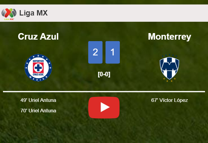 Cruz Azul overcomes Monterrey 2-1 with U. Antuna scoring 2 goals. HIGHLIGHTS
