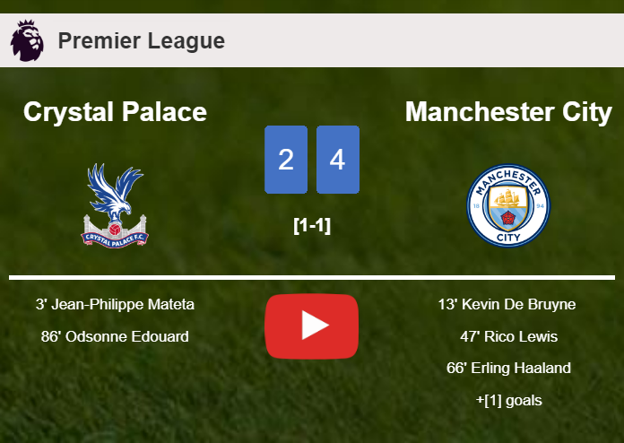 Manchester City overcomes Crystal Palace 4-2. HIGHLIGHTS