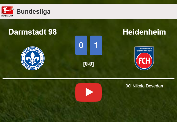 Heidenheim tops Darmstadt 98 1-0 with a late goal scored by N. Dovedan. HIGHLIGHTS