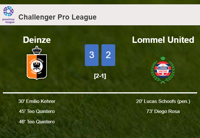 Deinze prevails over Lommel United 3-2