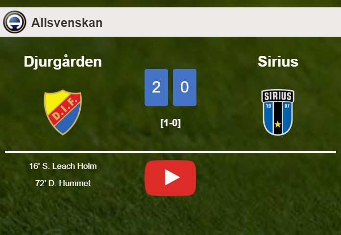 Djurgården prevails over Sirius 2-0 on Sunday. HIGHLIGHTS