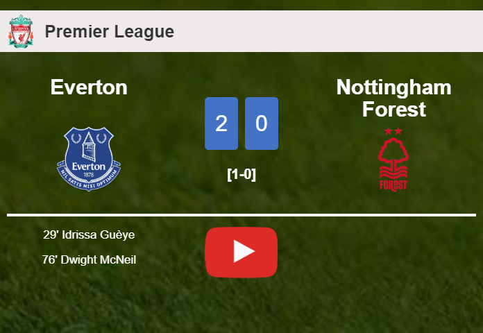 Everton prevails over Nottingham Forest 2-0 on Sunday. HIGHLIGHTS
