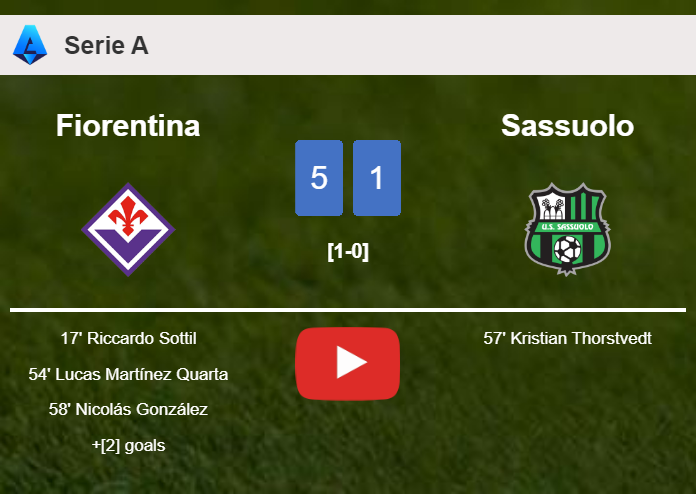 Fiorentina estinguishes Sassuolo 5-1 with a superb performance. HIGHLIGHTS