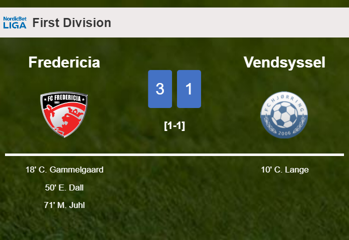 Fredericia prevails over Vendsyssel 3-1 after recovering from a 0-1 deficit