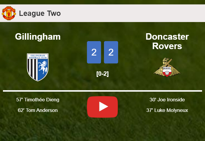 Gillingham manages to draw 2-2 with Doncaster Rovers after recovering a 0-2 deficit. HIGHLIGHTS