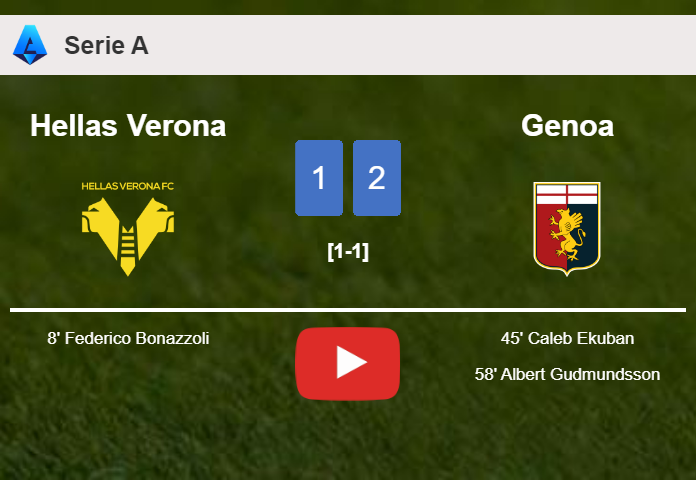 Genoa recovers a 0-1 deficit to top Hellas Verona 2-1. HIGHLIGHTS